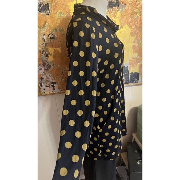 Komil Womens L Tunic Mini Dress Black Polka Dot Lagenlook Cowl Neck Pockets - Picture 3 of 10